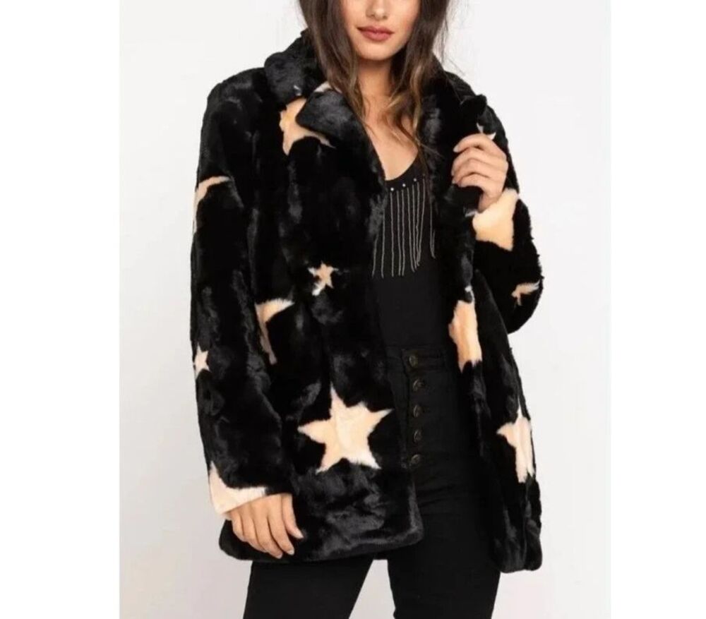 Faux Fur Coat Show Me Your Mumu Starry Maximalist Indie Burner Cozy Whimsy XS‎